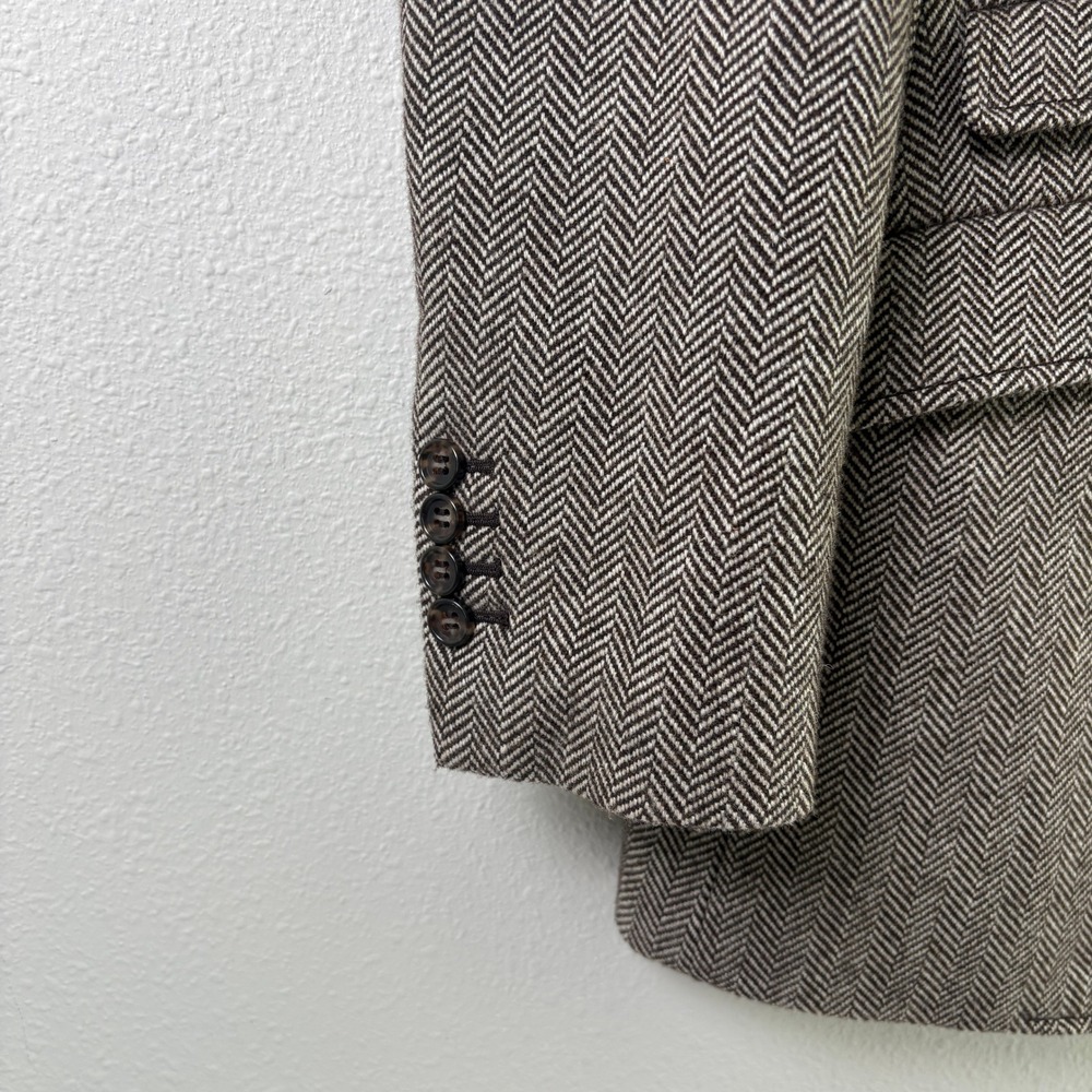 Talbots Herringbone Blazer Petite 6 6P Brown Wool Blend Two Button Suit Jacket - Picture 11 of 12